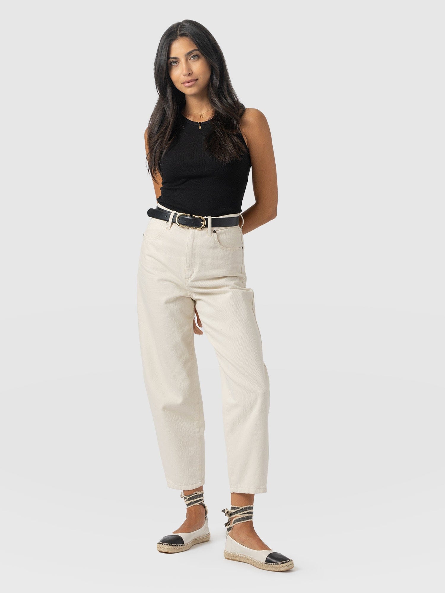 Barrel Leg Jean - Cream - Women's Denims | Saint + Sofia® USA